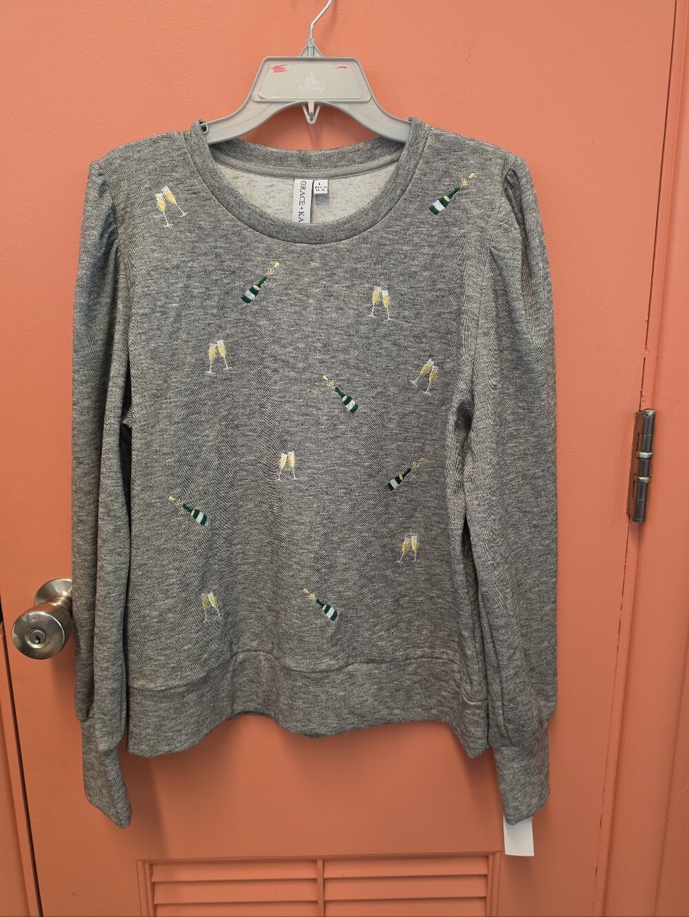 NWT Embroidered Champagne Bottles & Flutes Women's Size Large Holiday Sweatshirt
